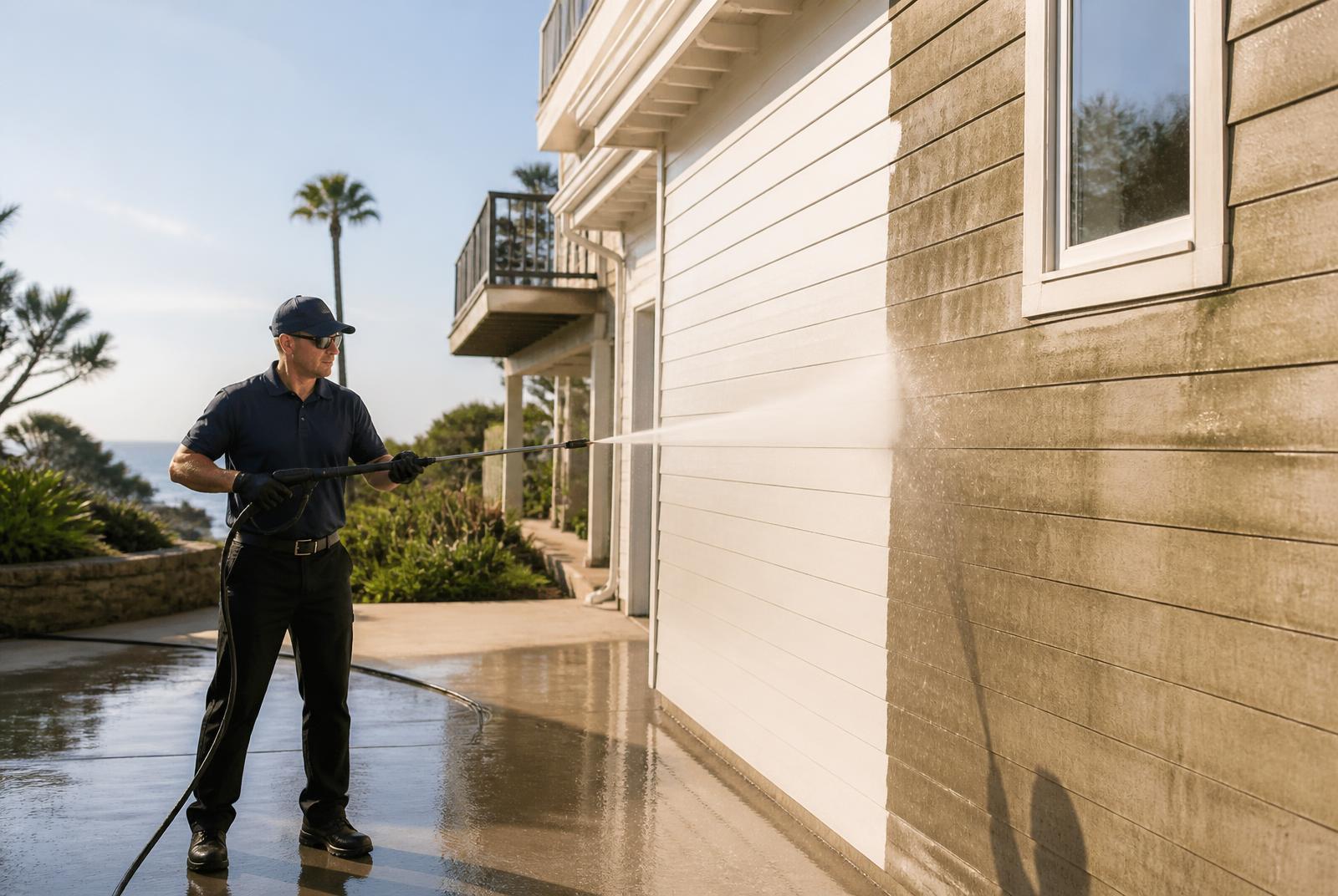 Pressure Washing on a California coastal home